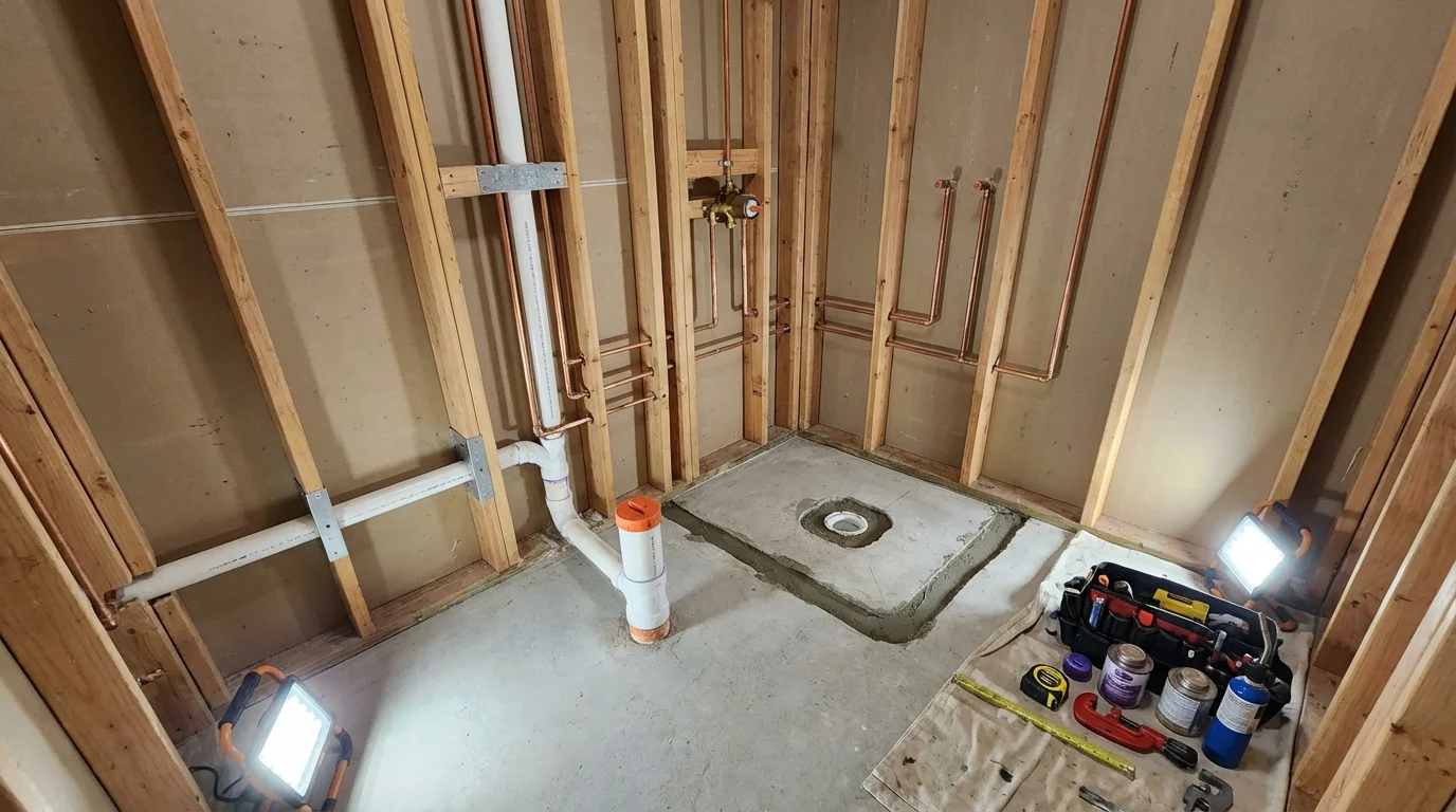 Bathroom rough-in plumbing during remodel by Johns Plumbing LLC in Grand Canyon