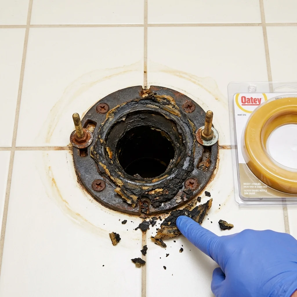 Failed wax ring showing water seepage at the base of a toilet in a Grand Canyon, AZ home